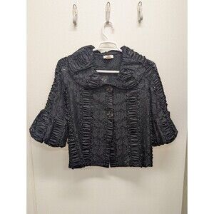 Vintage Ic Collection Med Lace Top Rose Art Wear Black Large Button USA Connie K